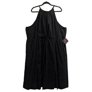 Ava & Viv Twist Front Halter‎ Neck Midi Dress 3X Linen Blend Black